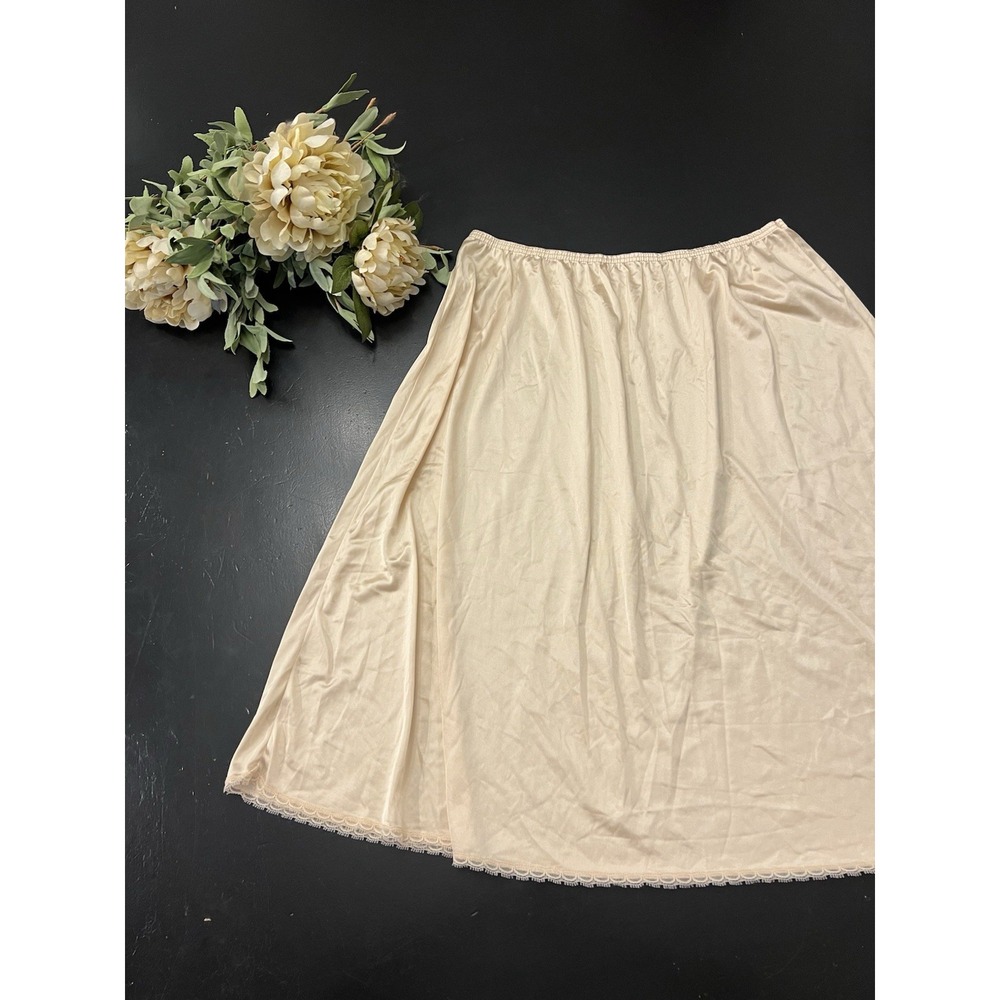 Vanity Fair Vintage Cream Tan Lace Trim Nylon Half Slip Skirt Sz XL USA Made